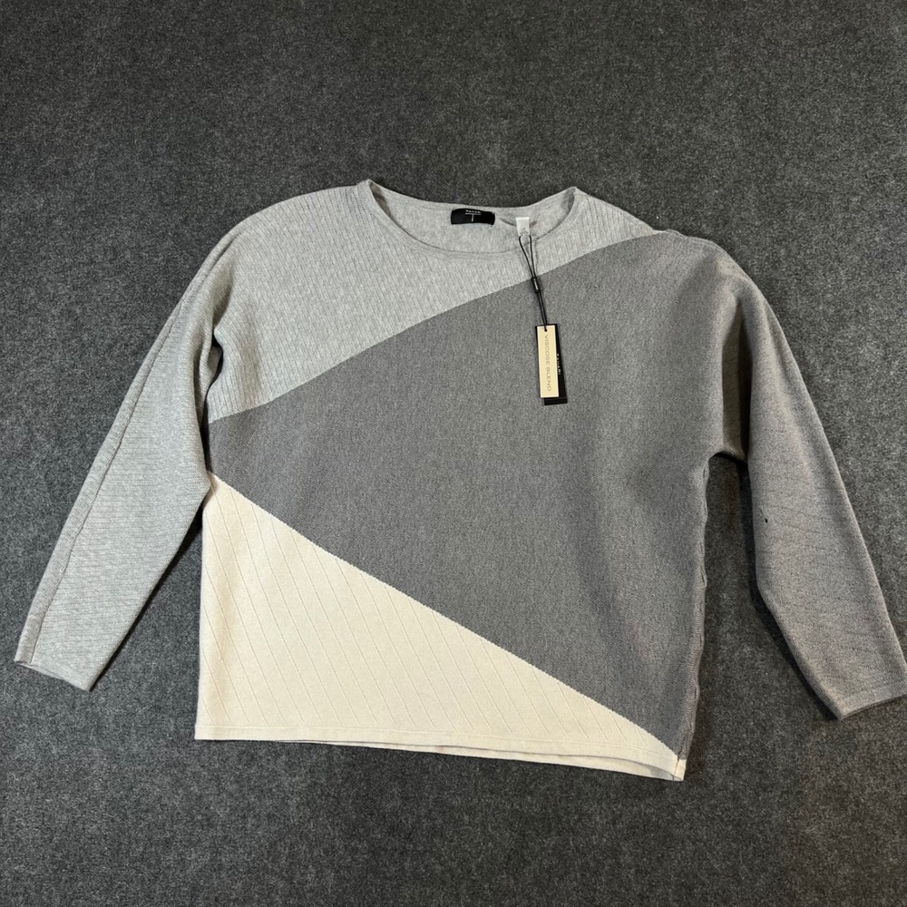 Tahari Women Grey Colorblock Viscose Blend Knit Sweater TH34396 Size L